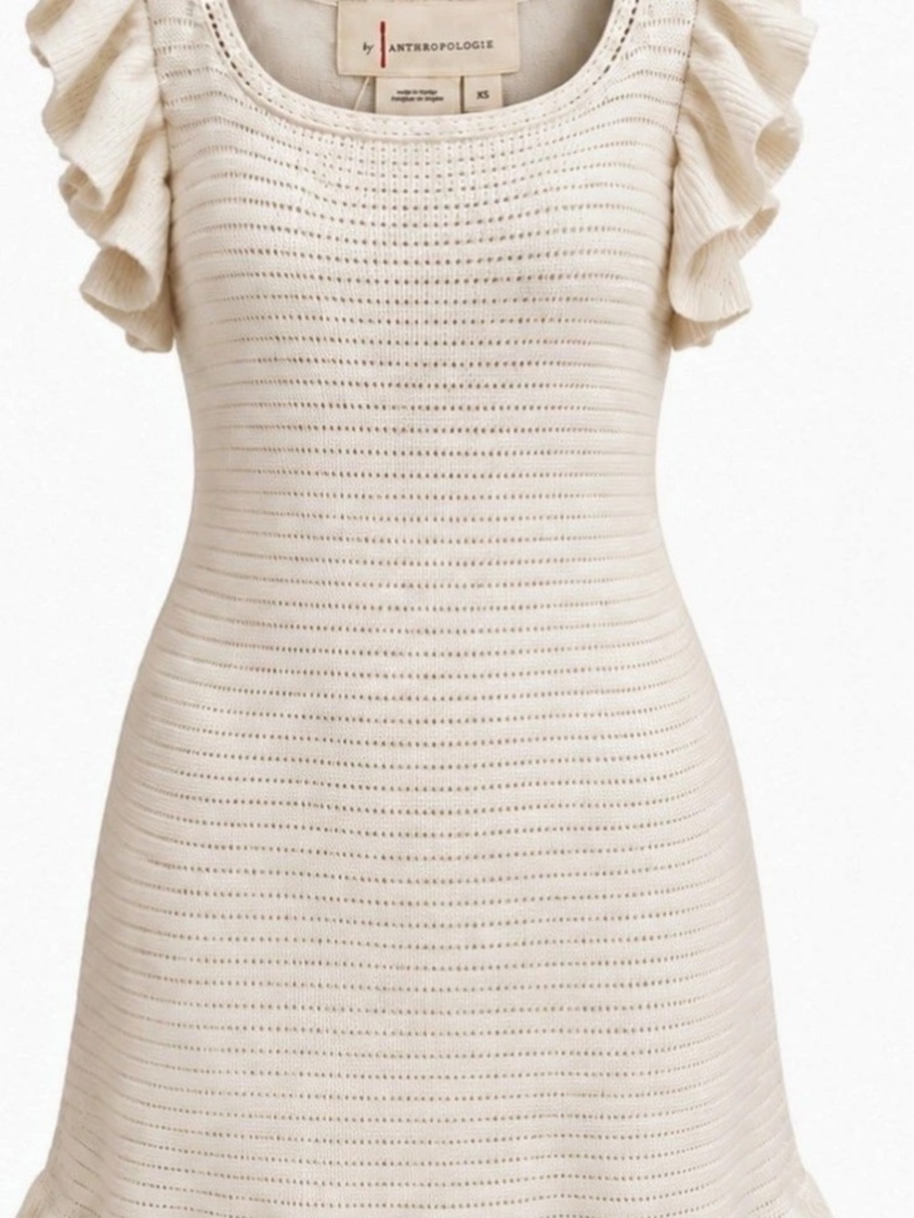 Anthropologie Pointelle Ruffle Mini Dress in Cream Size XS Like New